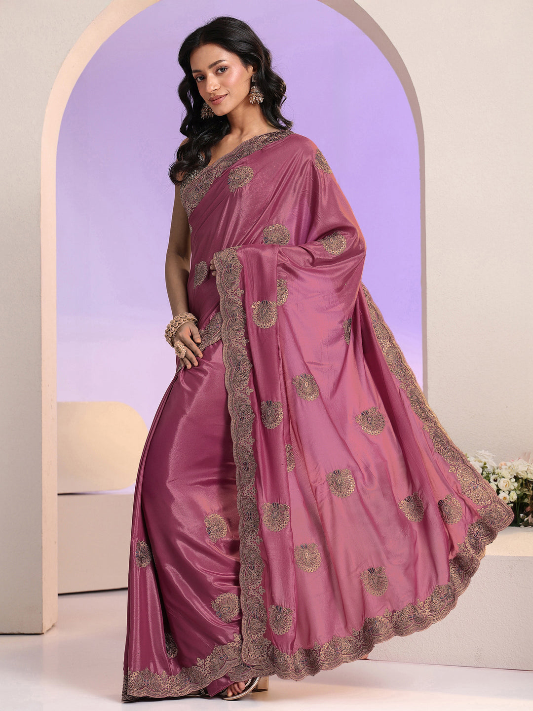  Libas Mauve Embellished Satin Saree 