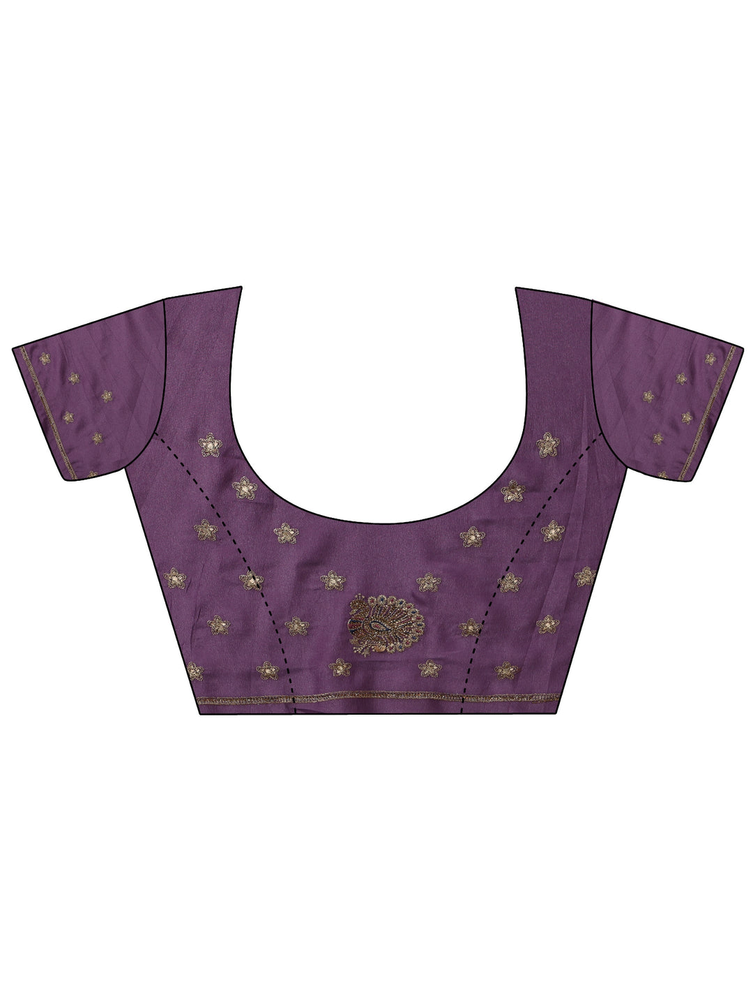  Purple Satin Saree with Peacock Motifs 