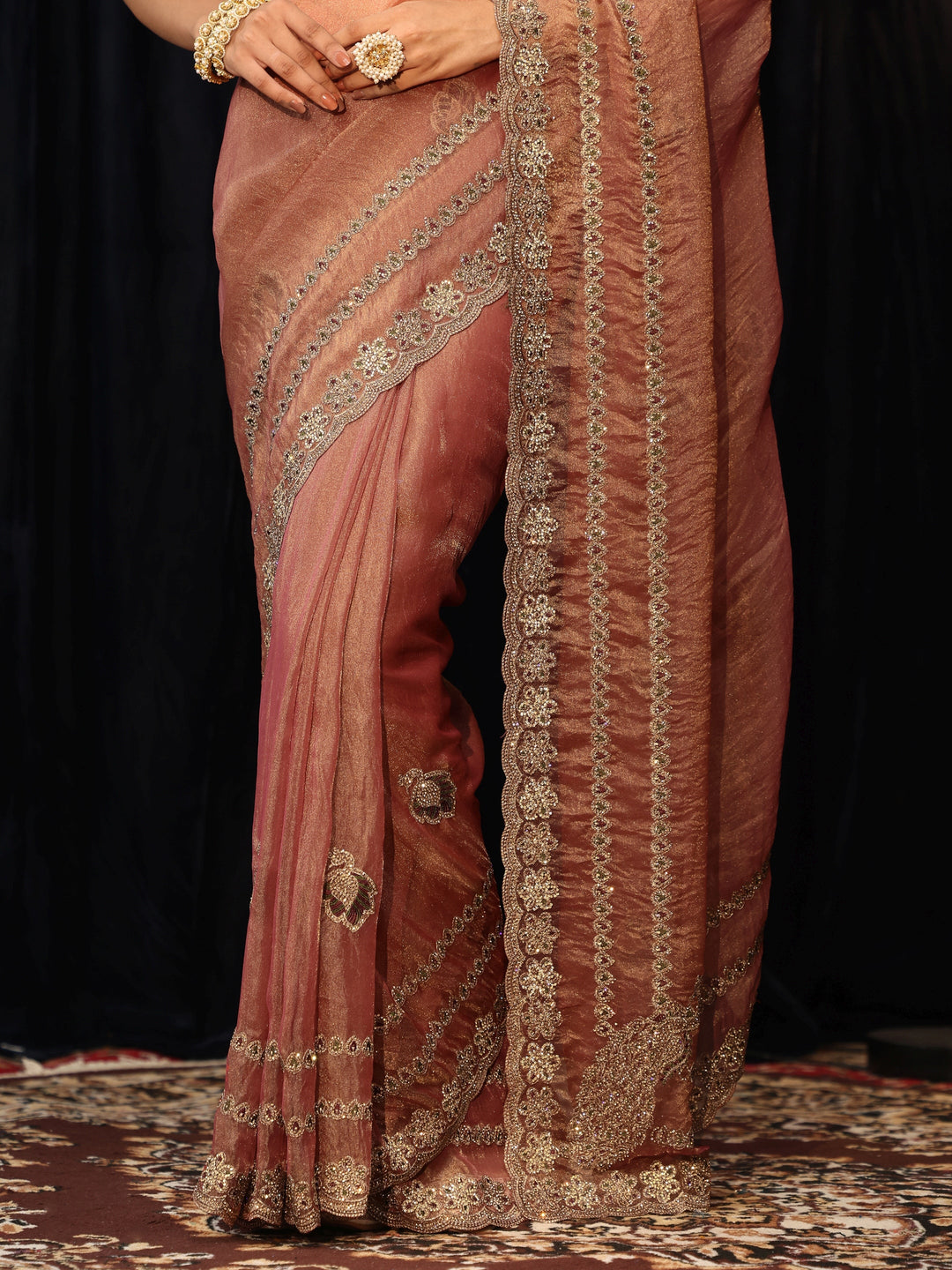  Peach Embellished Tissue Saree 