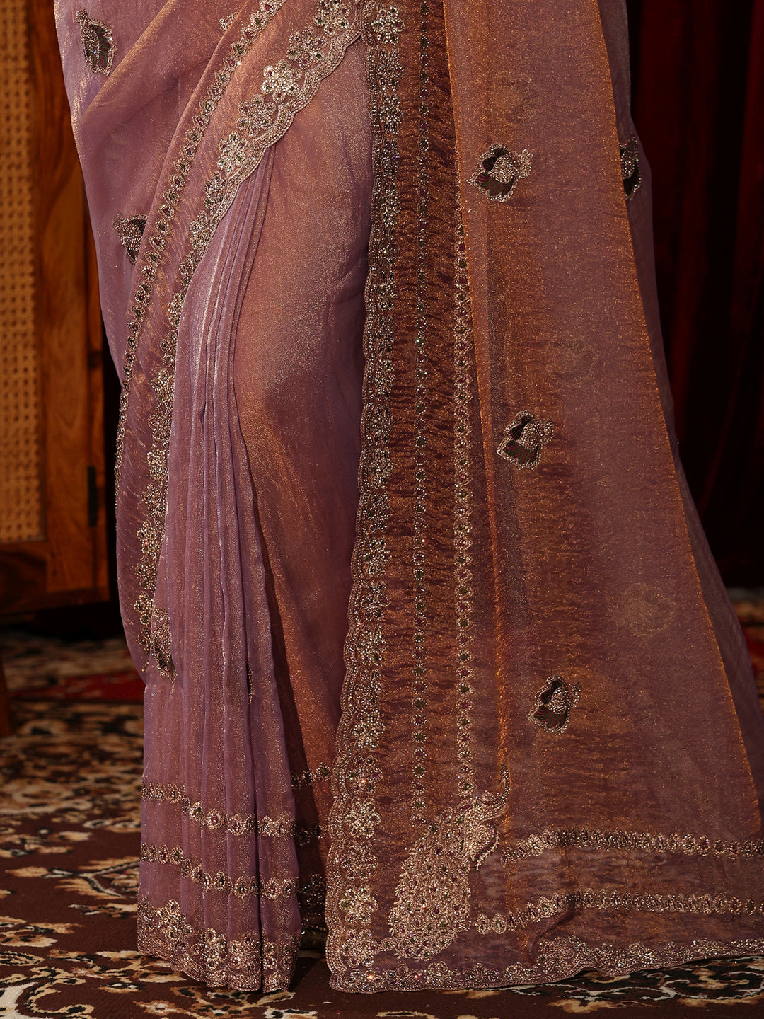  Lavender Embellished Tissue Saree 