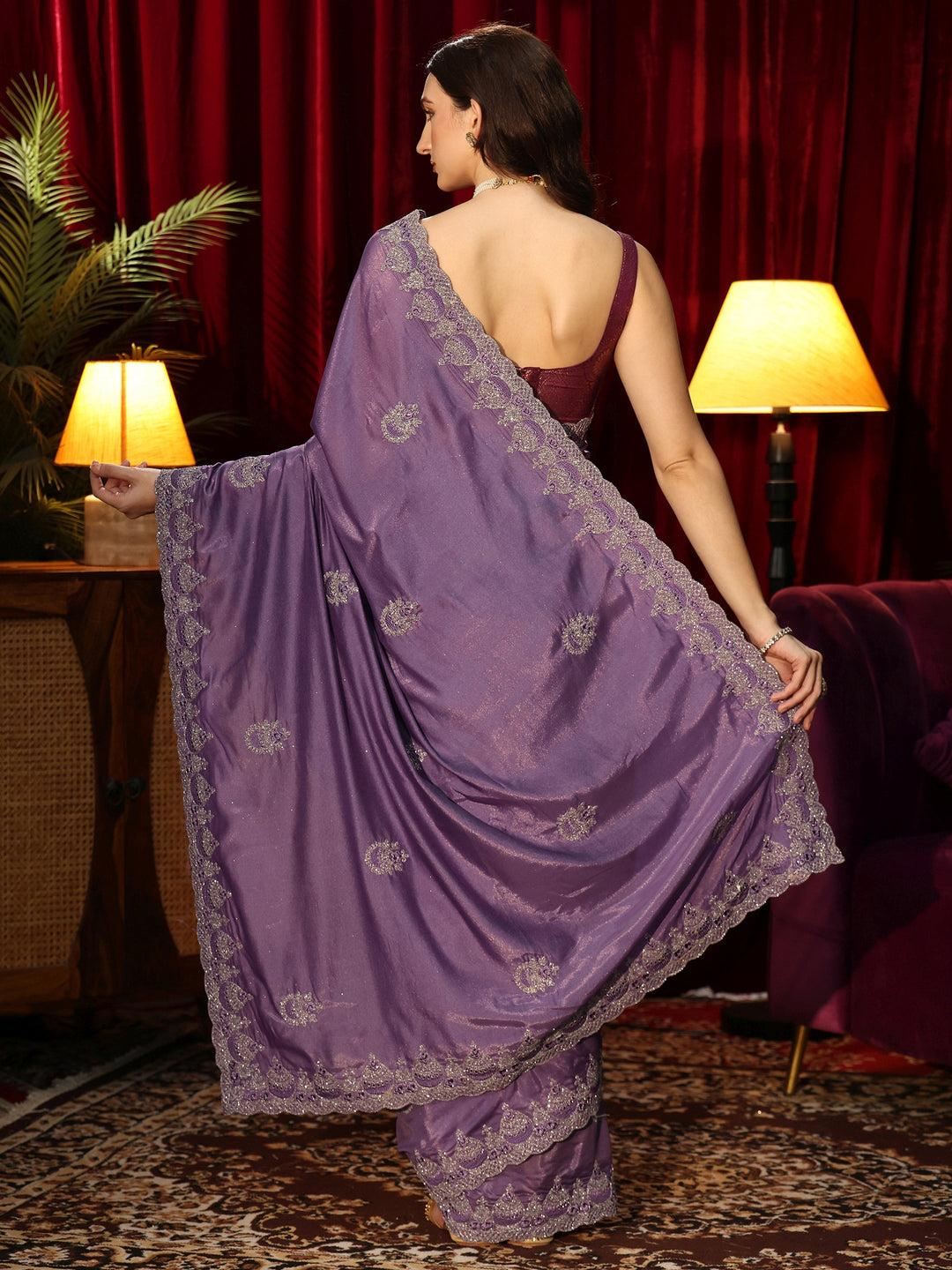  Amethyst Purple Embellished Satin Saree 