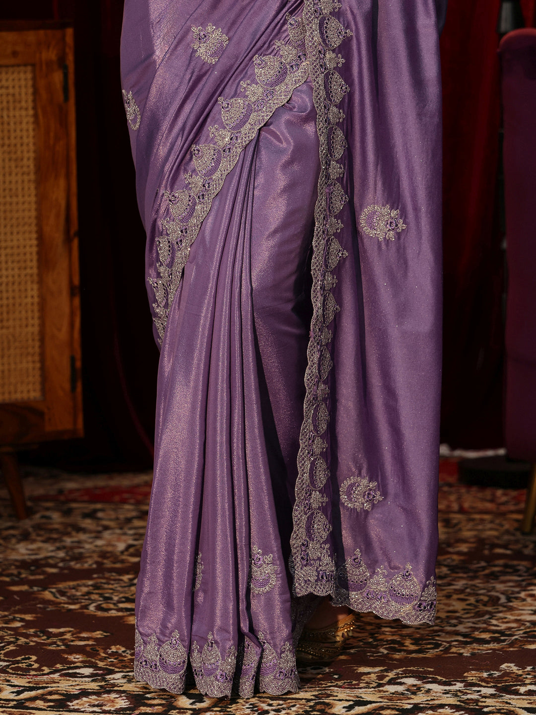  Amethyst Purple Embellished Satin Saree 