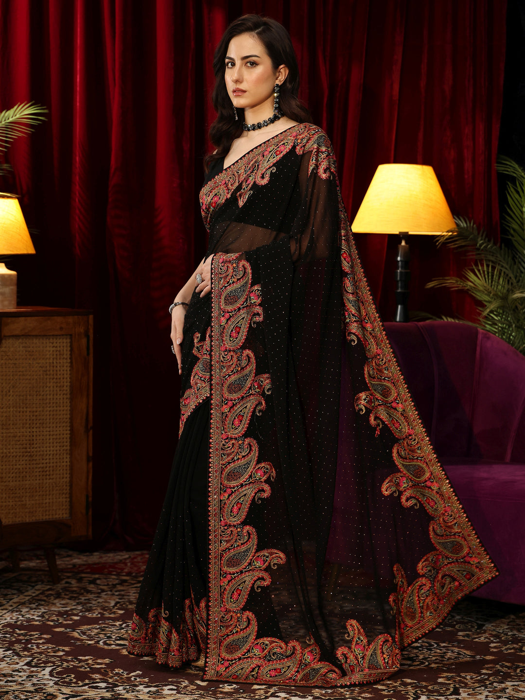  Aari Embroidered Black Georgette Saree 