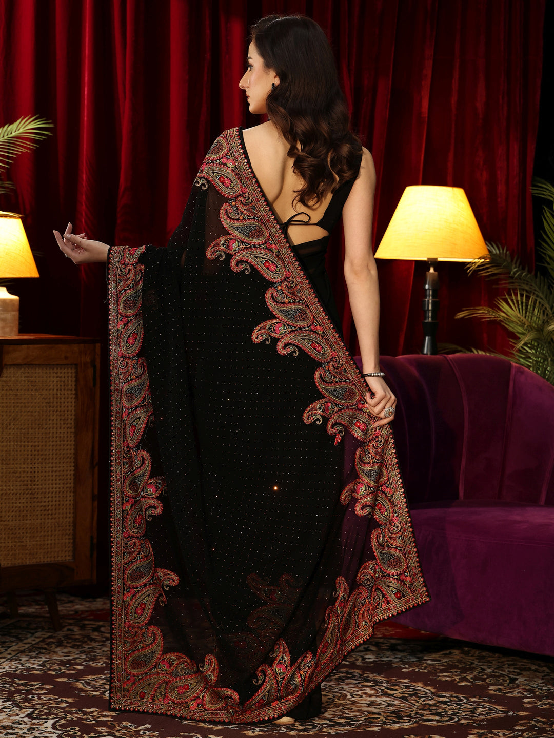  Aari Embroidered Black Georgette Saree 
