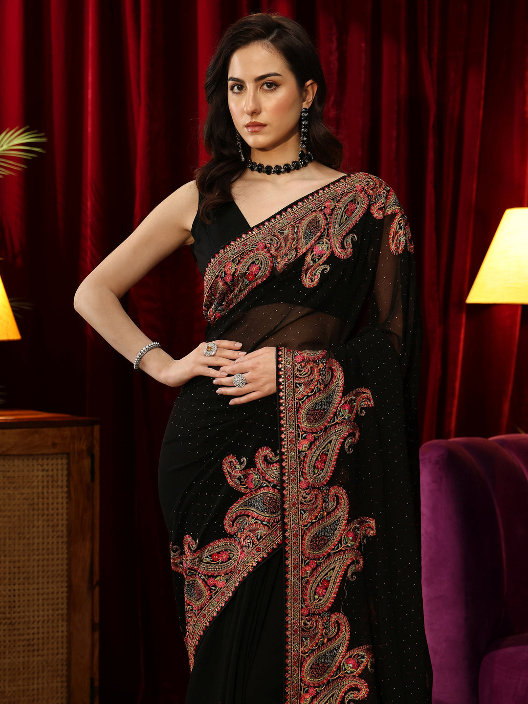 Aari Embroidered Black Georgette Saree 