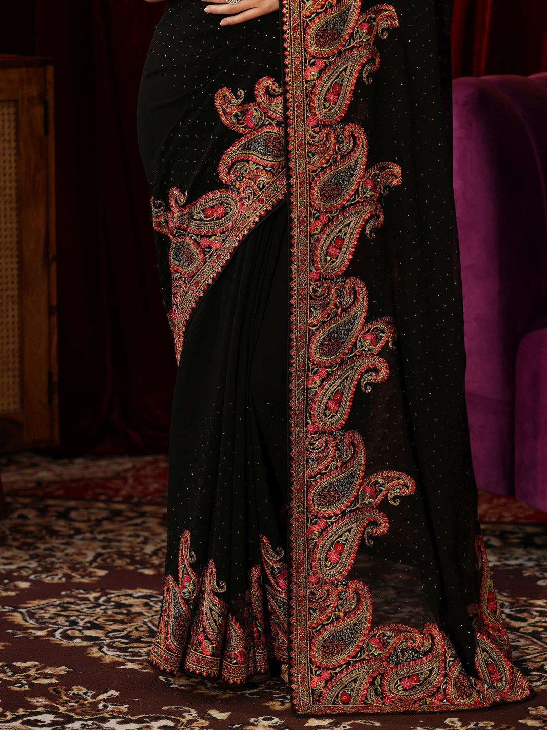  Aari Embroidered Black Georgette Saree 