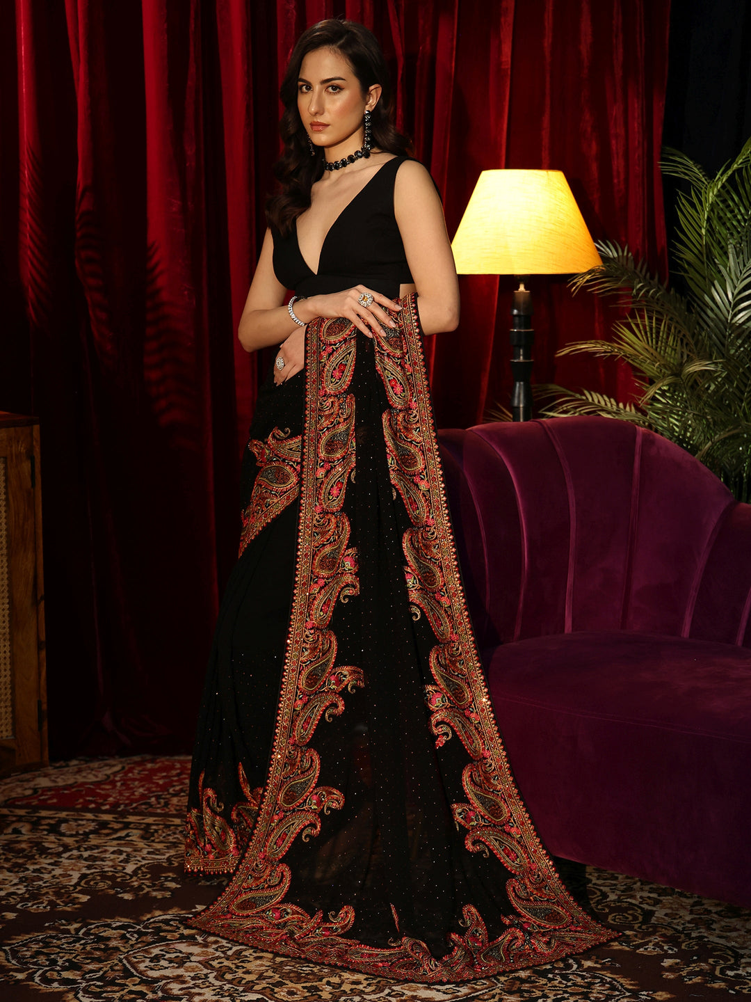  Aari Embroidered Black Georgette Saree 