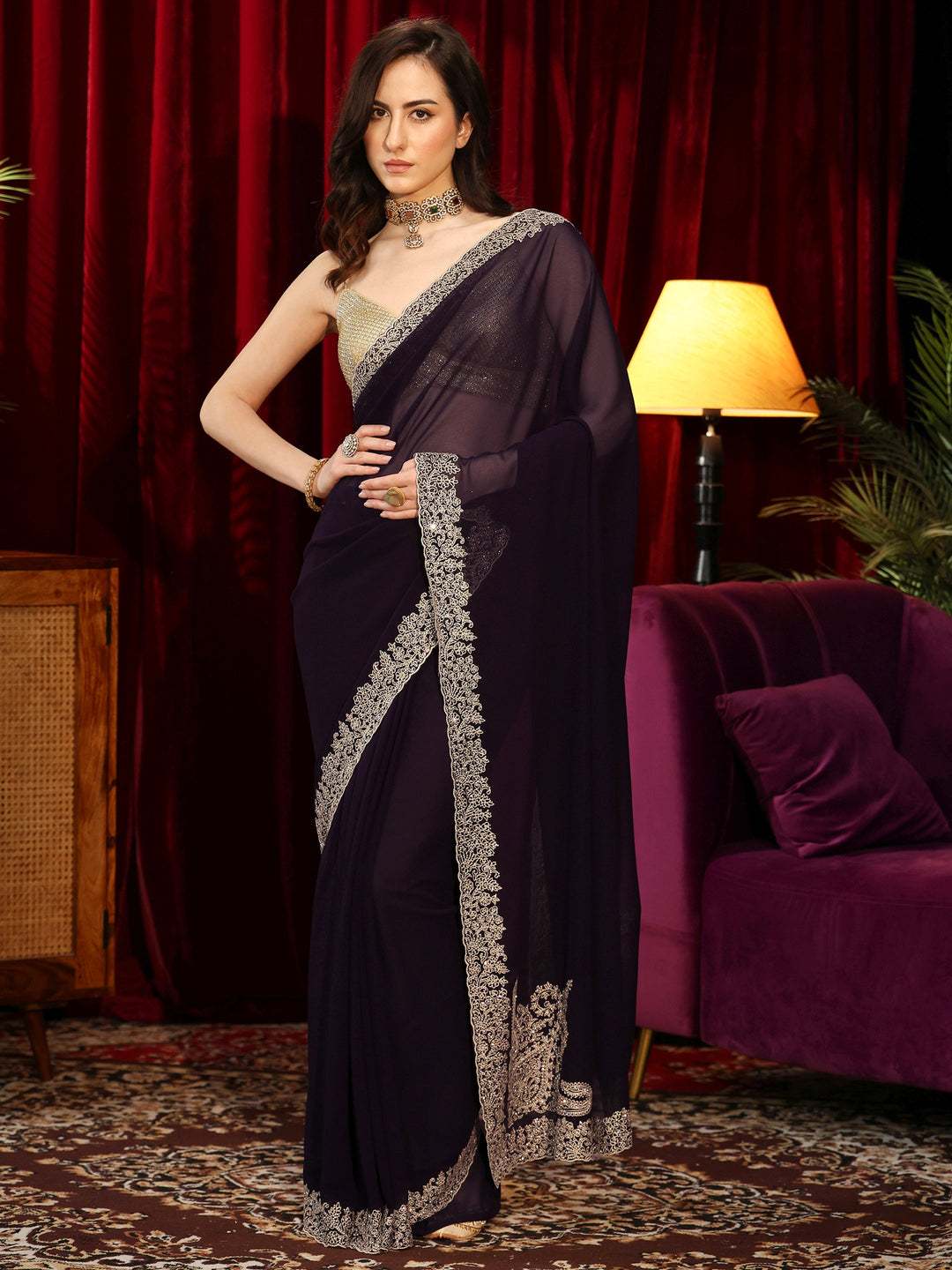  Royal Purple Georgette Saree 