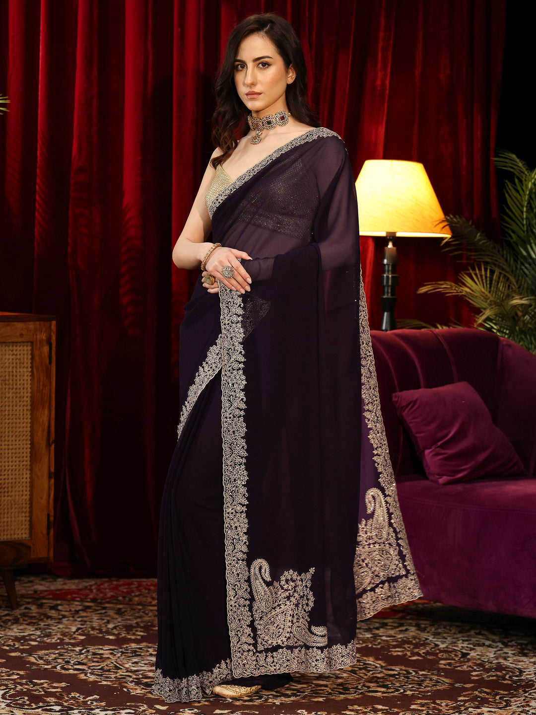  Royal Purple Georgette Saree 