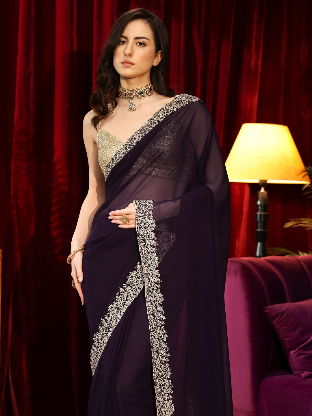  Royal Purple Georgette Saree 