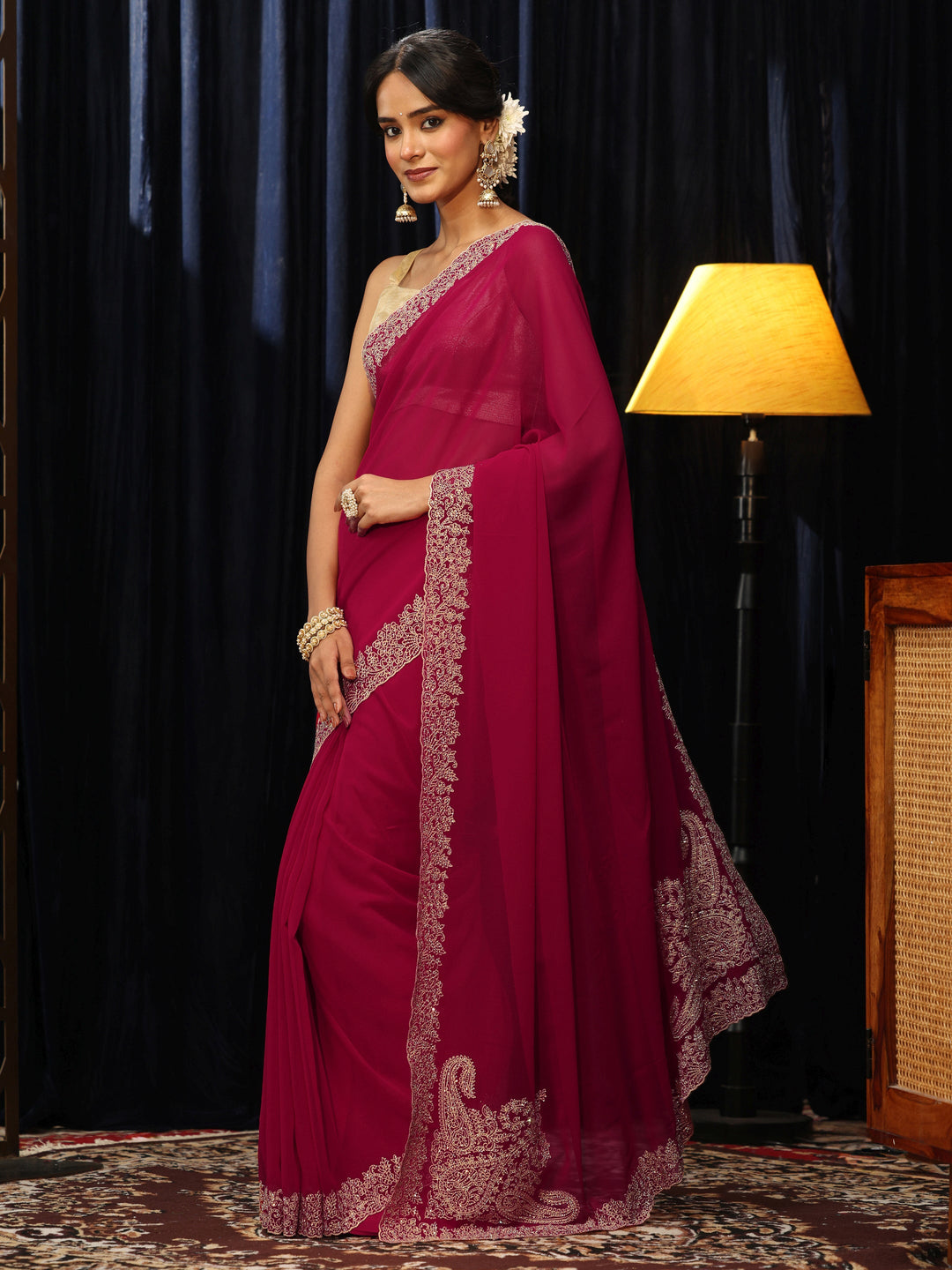  Rose Red Georgette Saree 