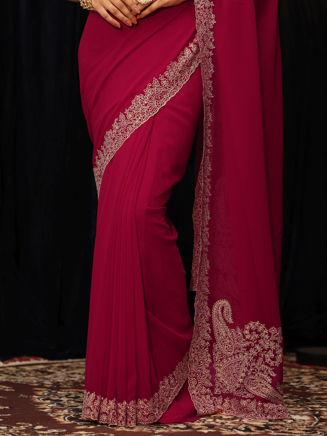 Rose Red Georgette Saree 