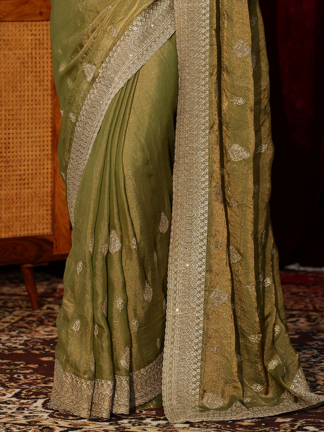 Henna Green Embellished Tissue Saree 