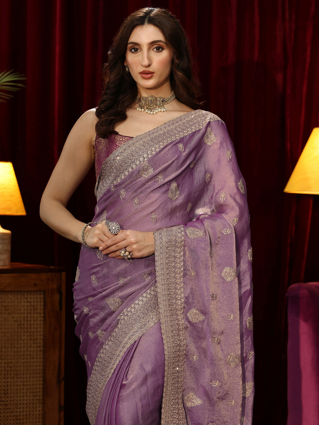  Lavender Embellished Tissue Saree 