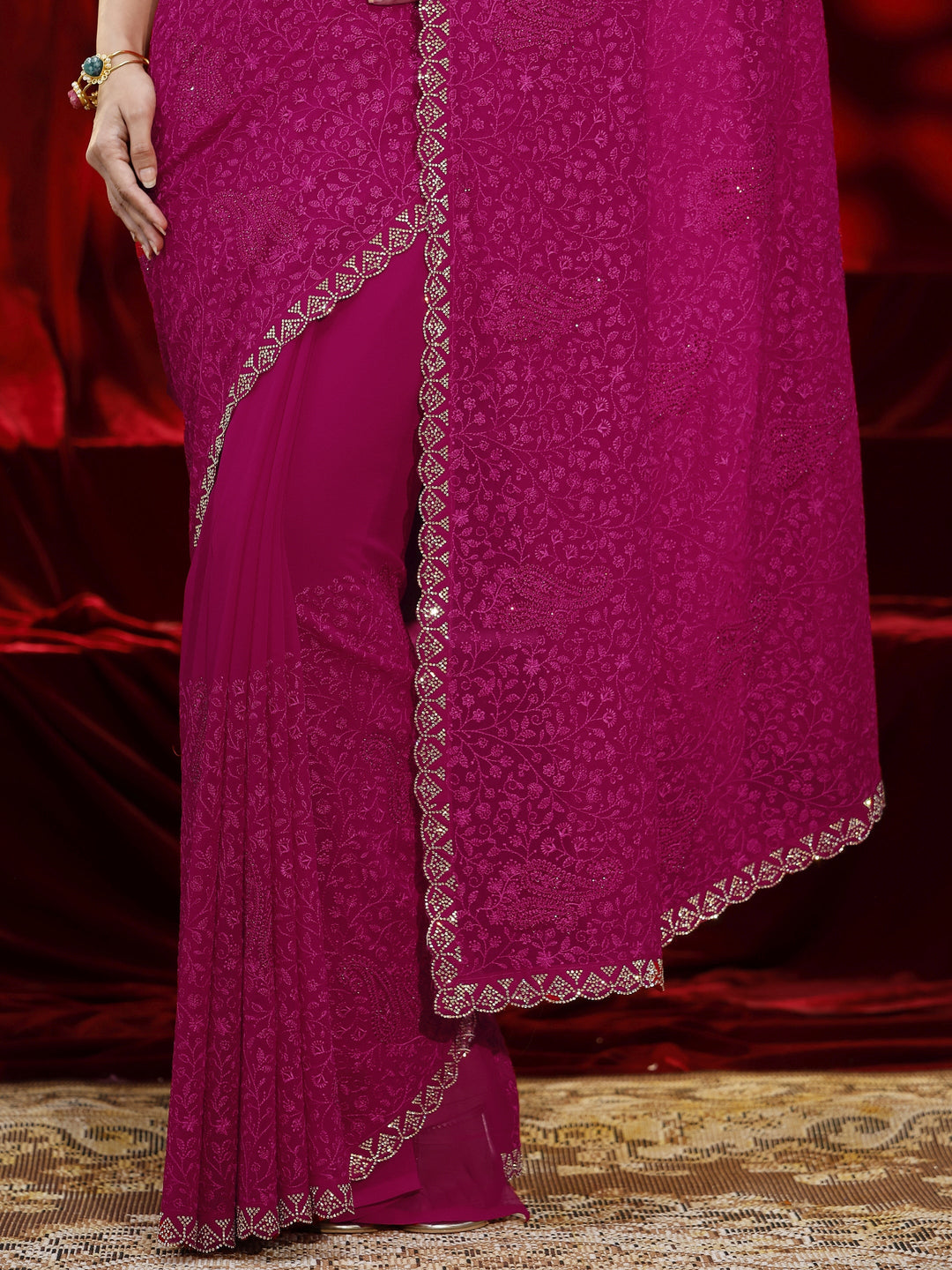  Libas Pink Floral Embroidered Georgette Saree 
