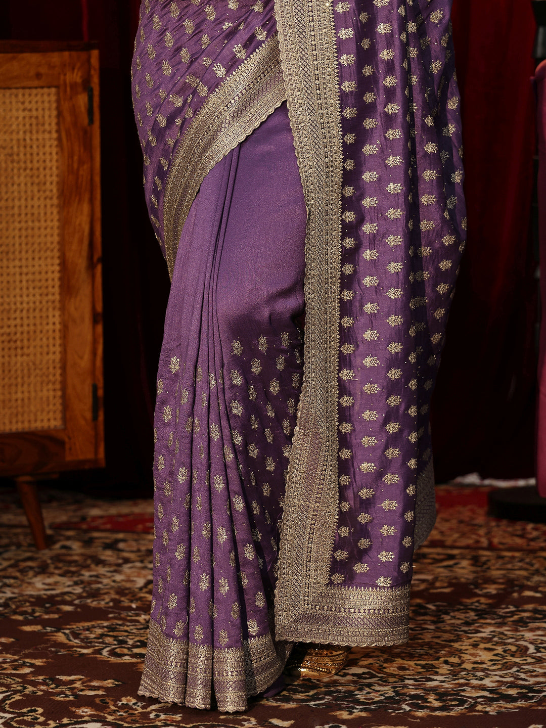  Antique Purple Embellished Silk Blend Saree 