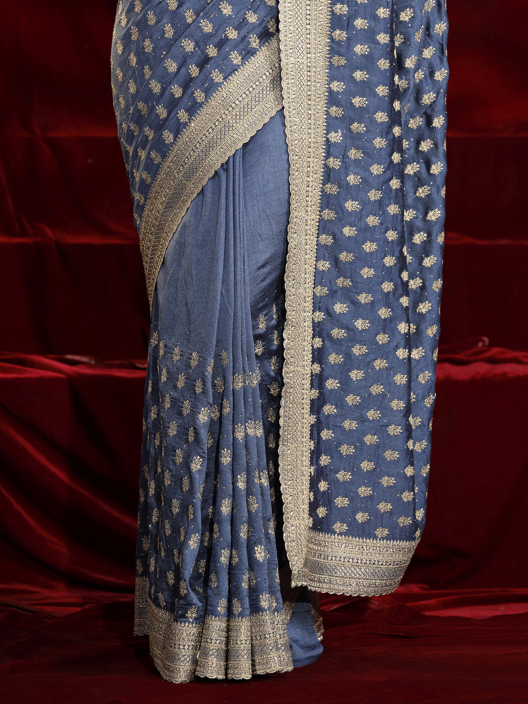  Libas Blue Ethnic Motif Embroidered Silk blend Saree 