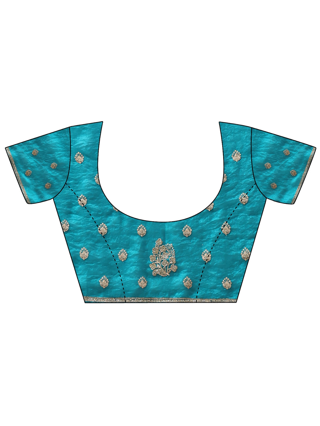  Turquoise Blue Floral Embellished Tissue Saree 