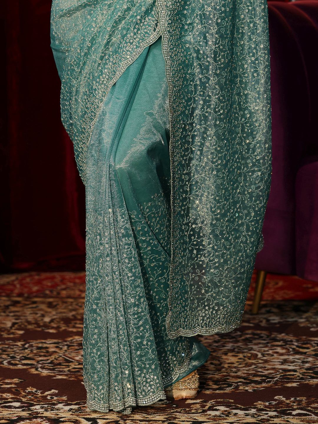  Jade Green Embellished Net Saree 
