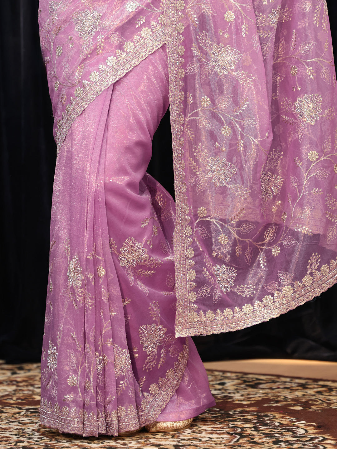  Lilac Floral Embellished Net Saree 