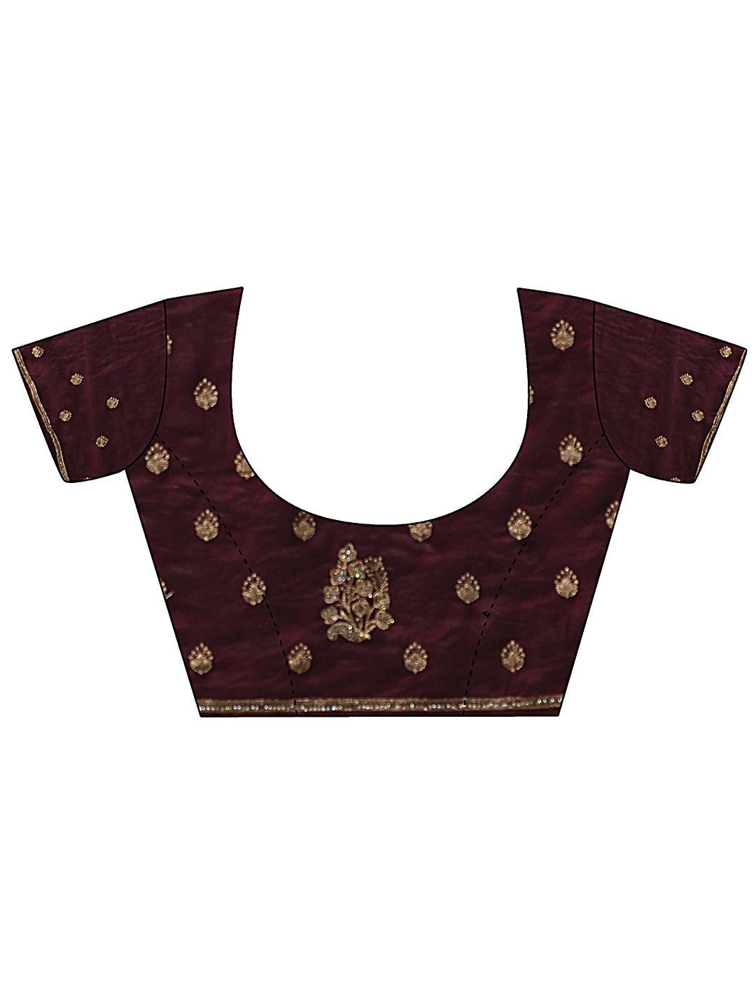  Burgundy Floral Embellished Tissue Saree 