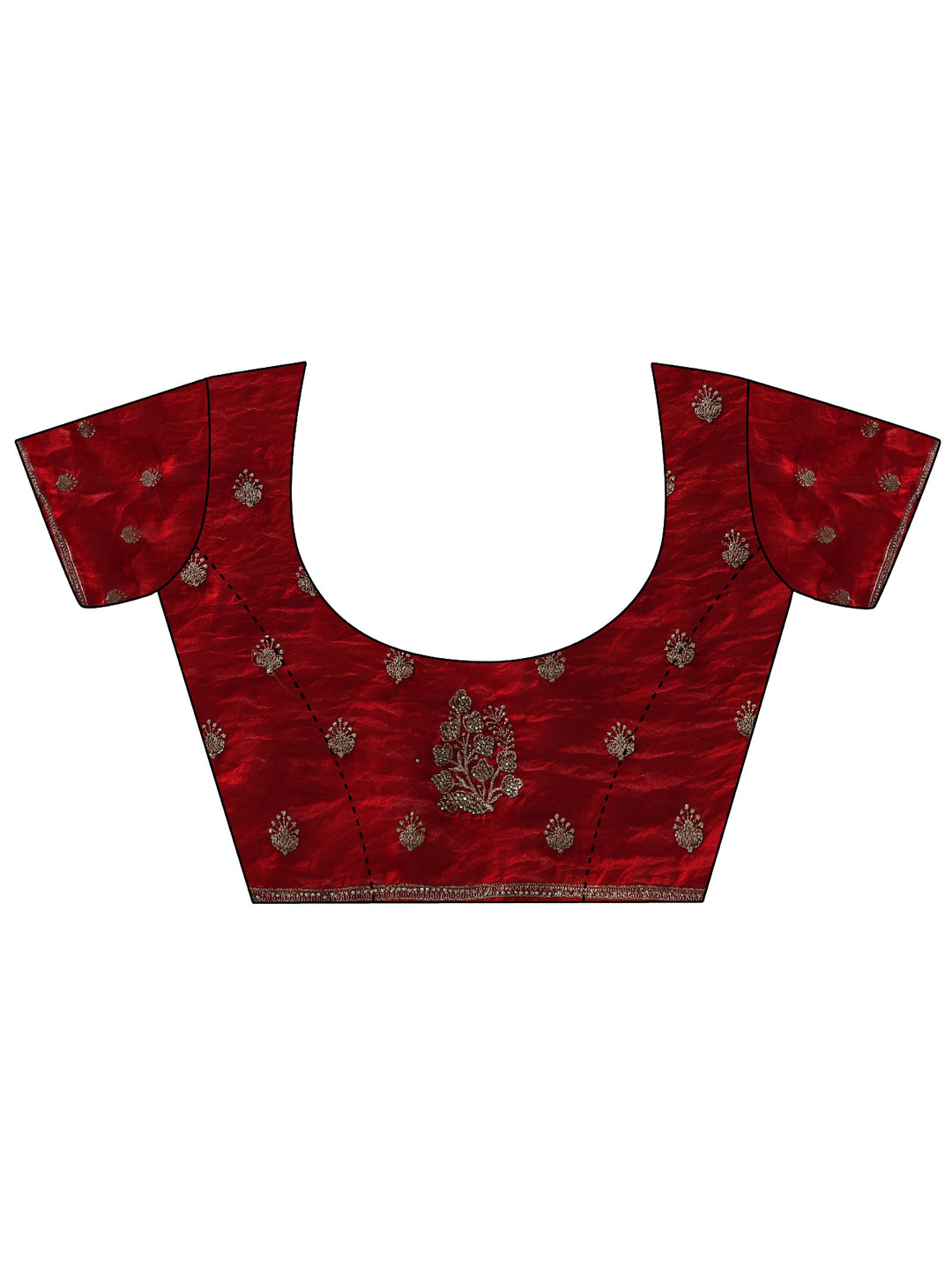 Rose Red Floral Embellished Tissue Saree 