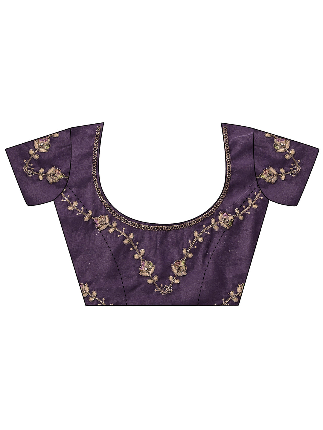  Pansy Purple Floral Embroidered Satin Saree 