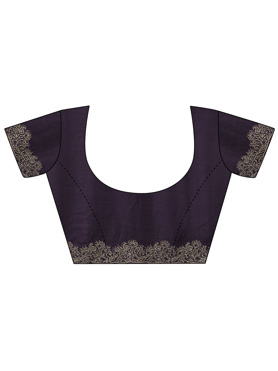  Dark Purple Floral Embroidered Silk Blend Saree 