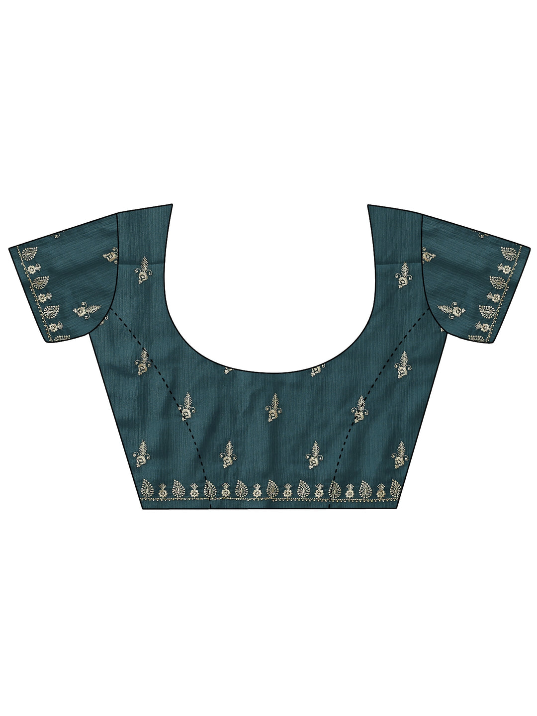  Teal Green Floral Embroidered Satin Saree 