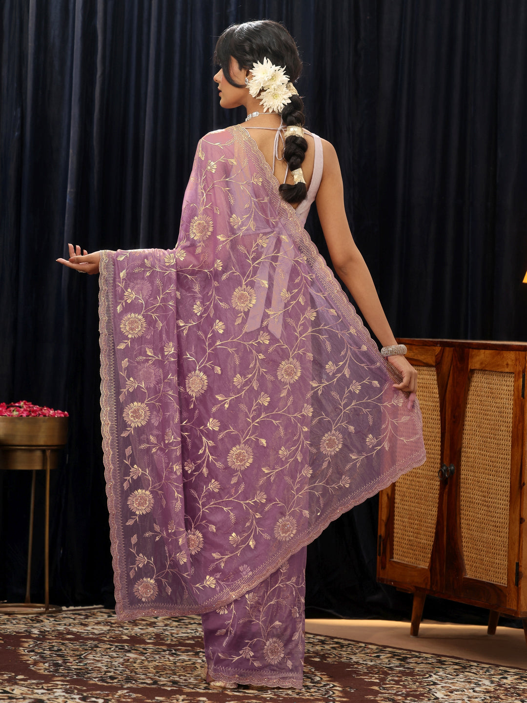  Amethyst Purple Floral Net Saree 