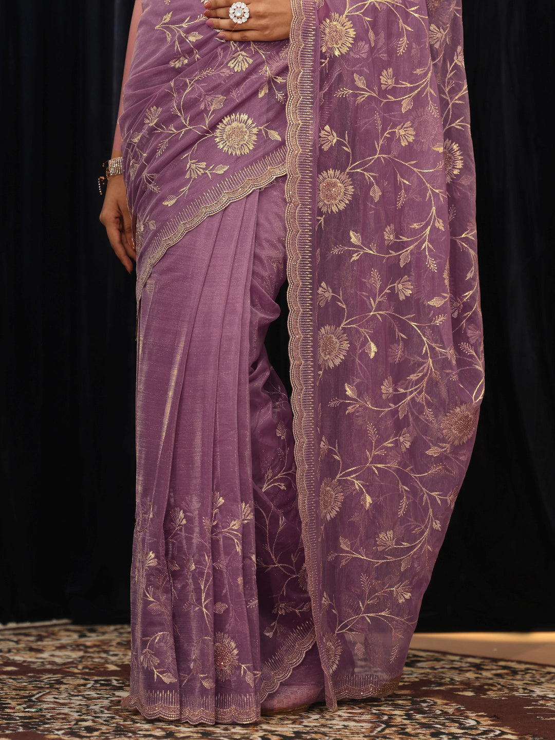  Amethyst Purple Floral Net Saree 
