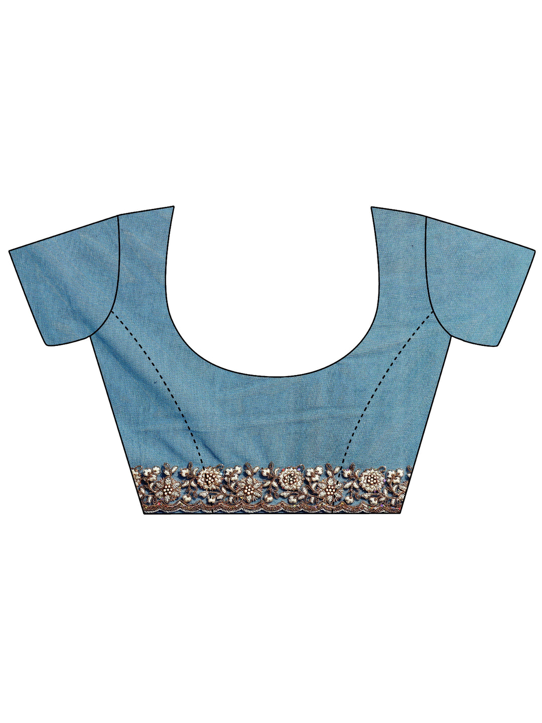  Teal Blue Floral Embroidered Net Saree 