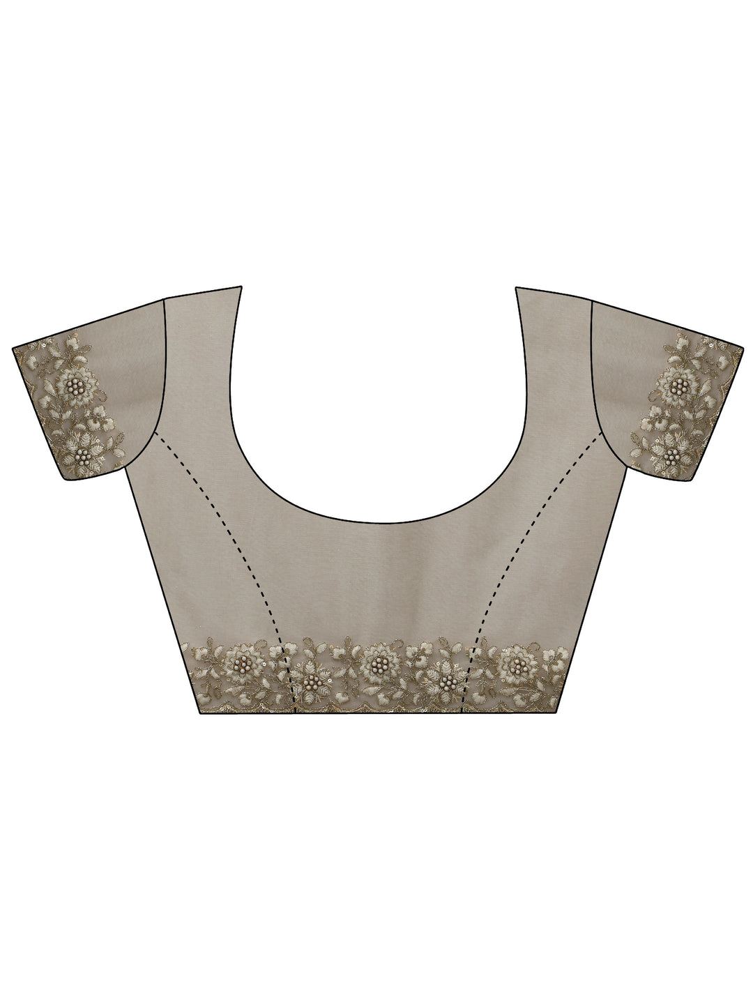  Beige Floral Embroidered Net Saree 