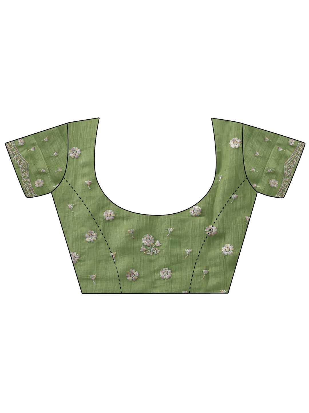  Sage Green Floral Embroidered Chiffon Saree 