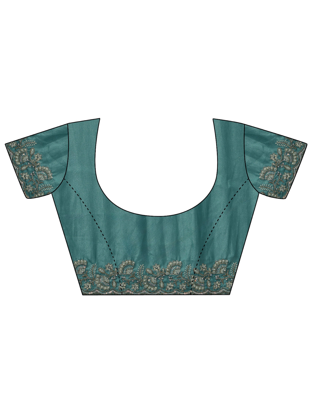  Dusty Aqua Blue Floral Embroidered Satin Saree 
