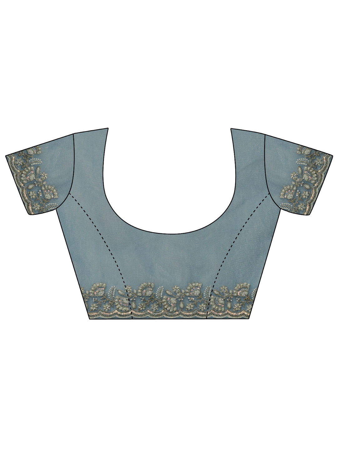  Dusty Blue Floral Embroidered Net Saree 