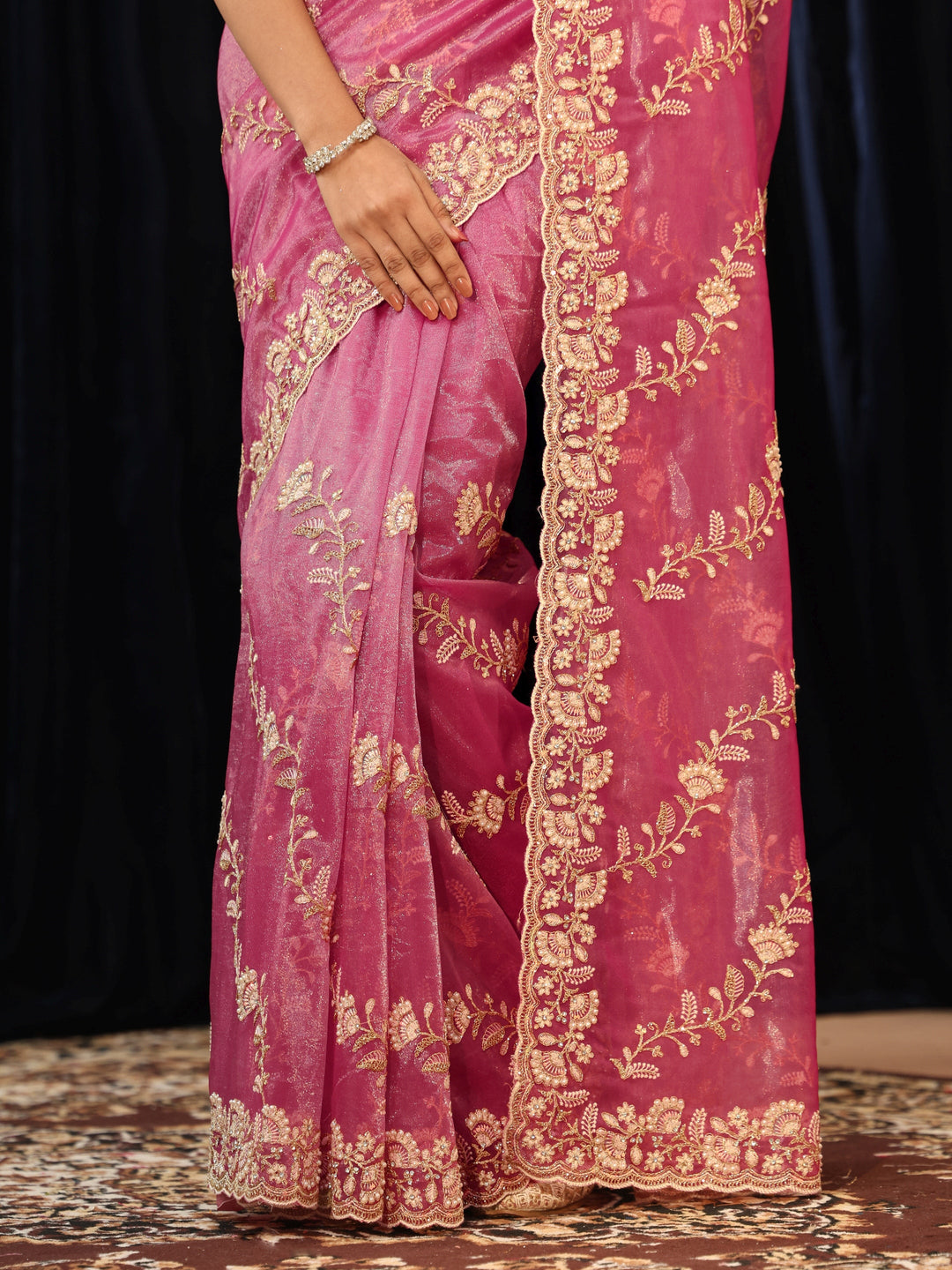  Mauve Floral Embroidered Net Saree 