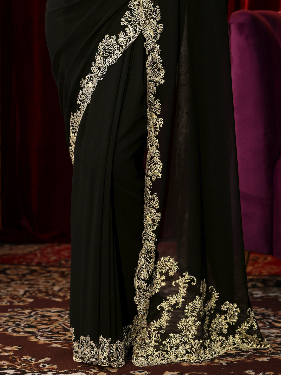  Black Georgette Saree with Embroidered Border 
