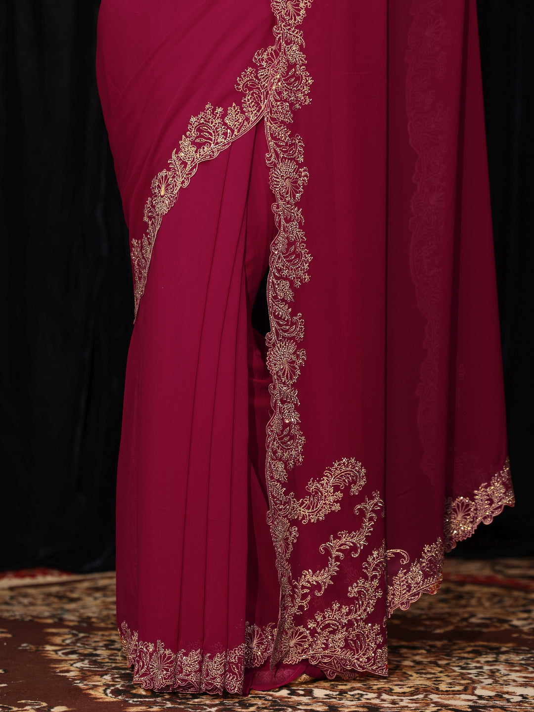  Rani Pink Georgette Saree with Embroidered Border 