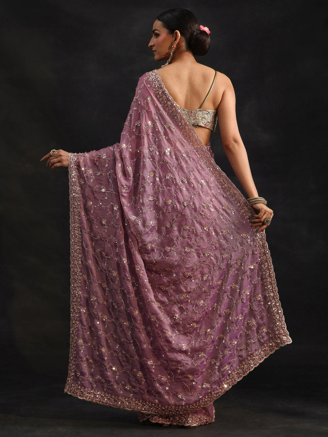  Libas Art Dusty Lavender Sequins Embellished Tissue Saree 