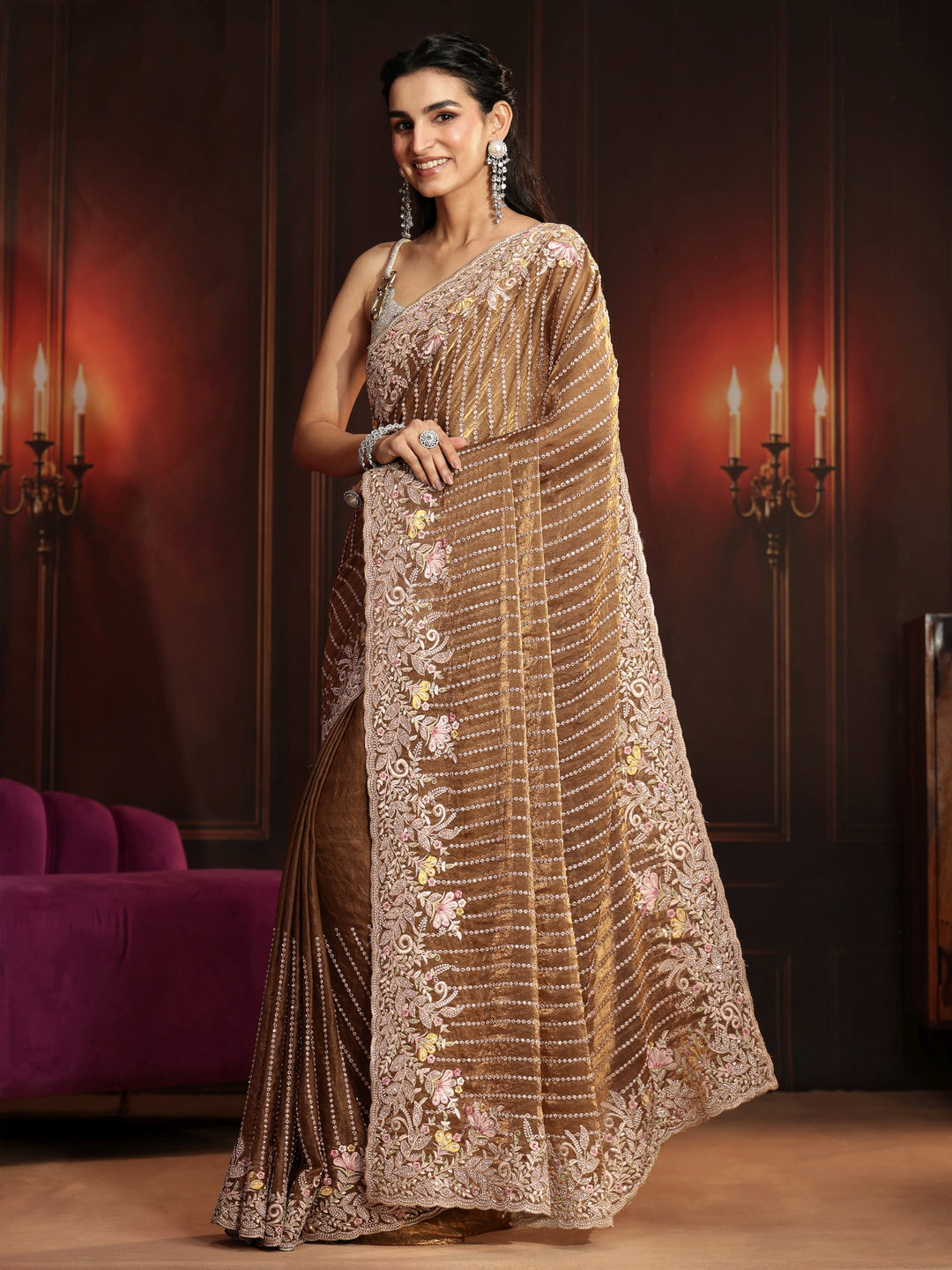  Libas Art Henna Green Embellished Tissue Saree 