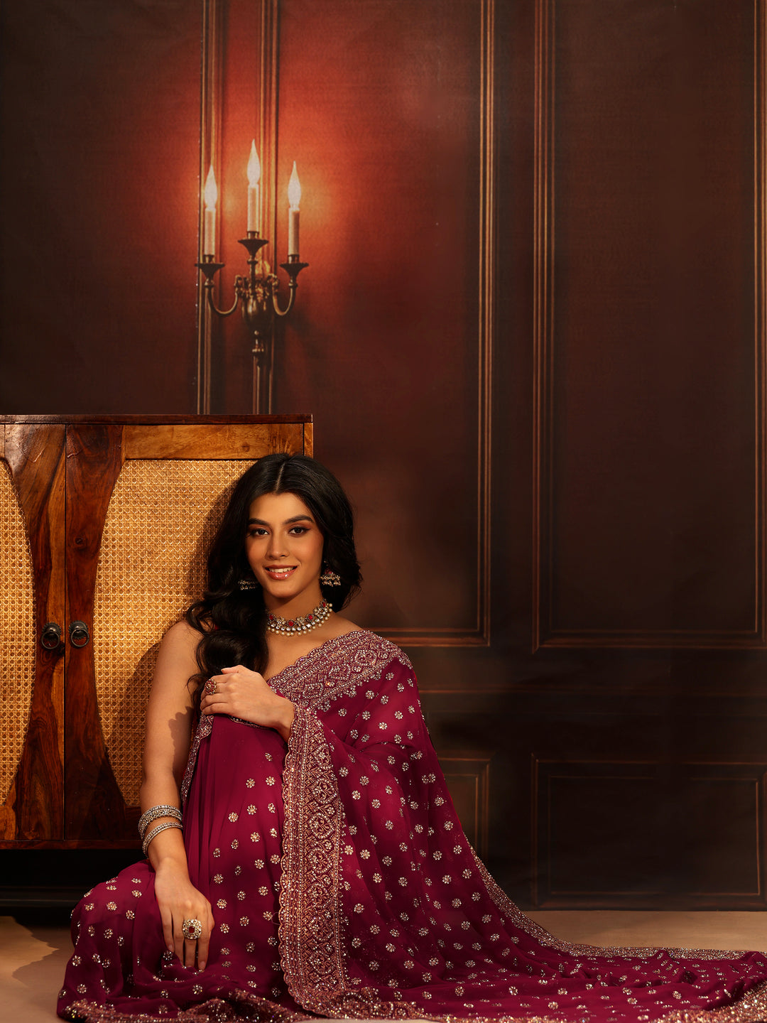  Libas Art Magenta Pink Embellished Georgette Saree 