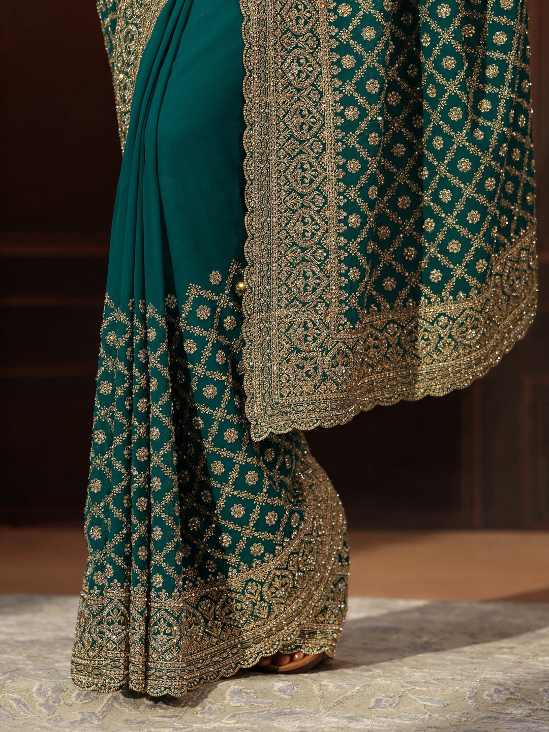  Libas Art Teal Green Embellished Georgette Saree 