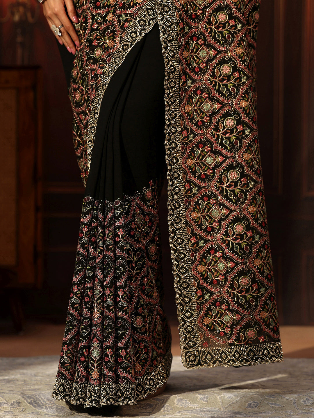  Libas Art Black Floral Embroidered Georgette Saree 