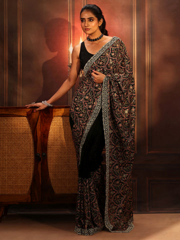Libas Art Black Floral Embroidered Georgette Saree