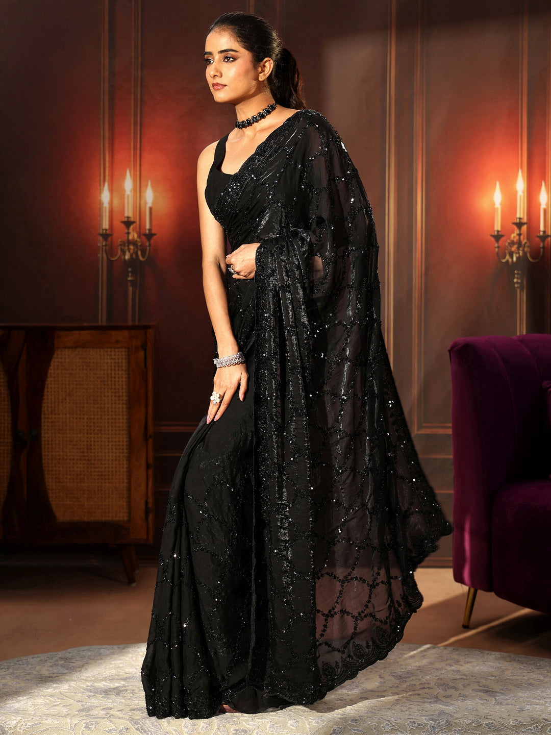  Libas Art Black Embellished Tissue Saree 