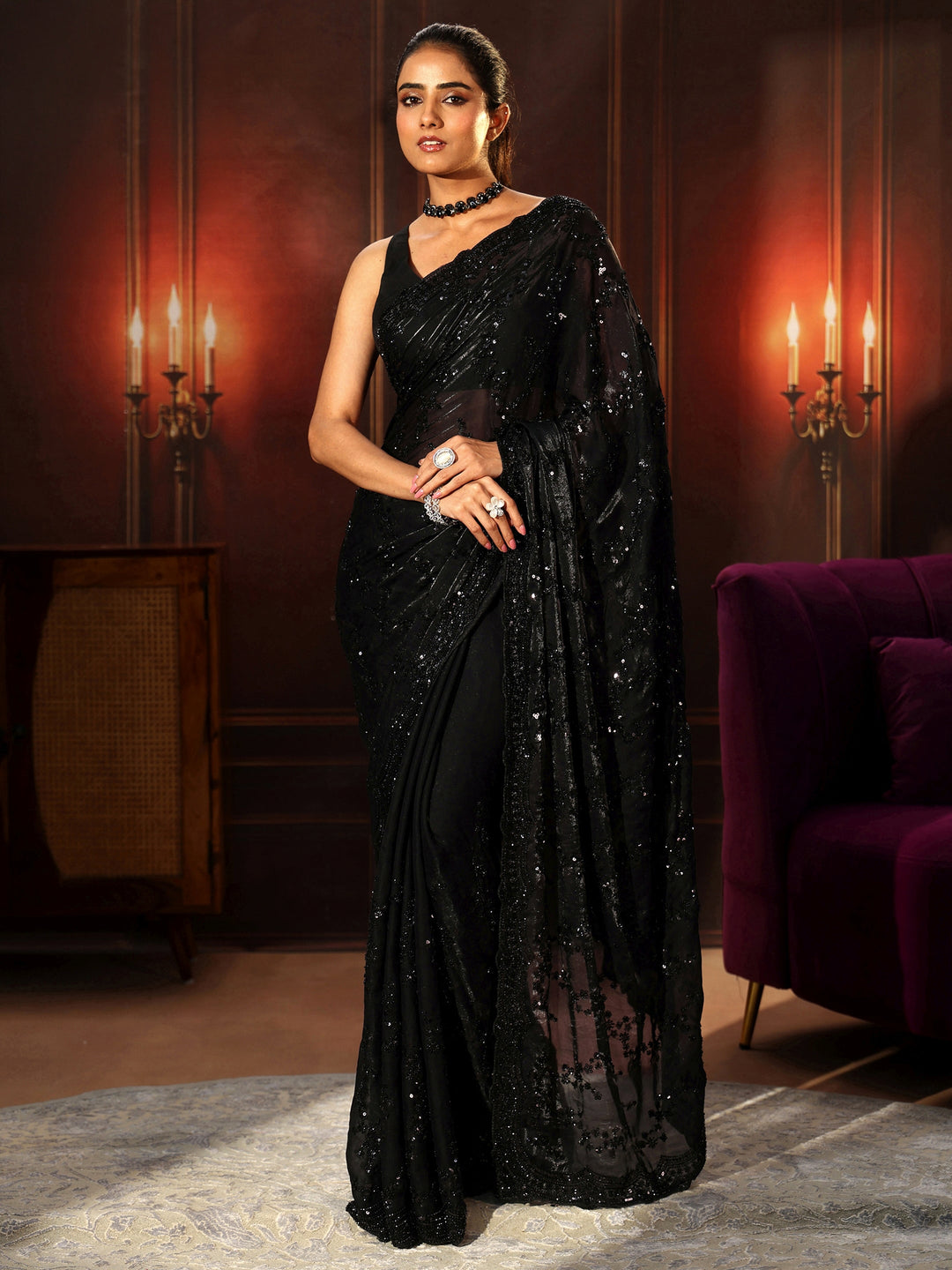  Libas Art Black Embellished Tissue Saree 