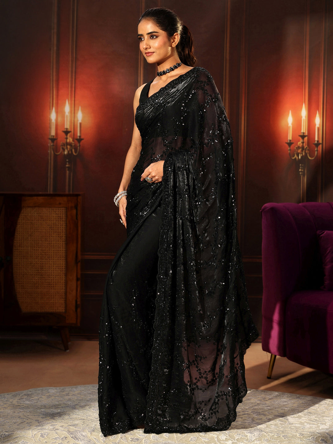  Libas Art Black Embellished Tissue Saree 