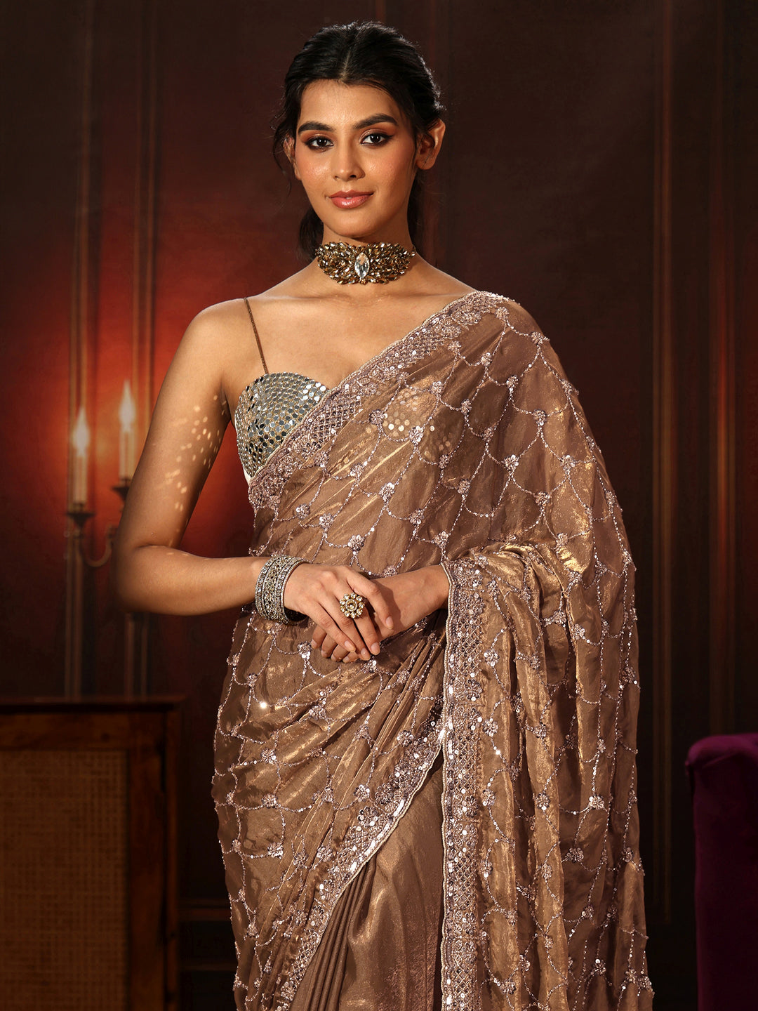  Libas Art Green Embellished Tissue Saree 