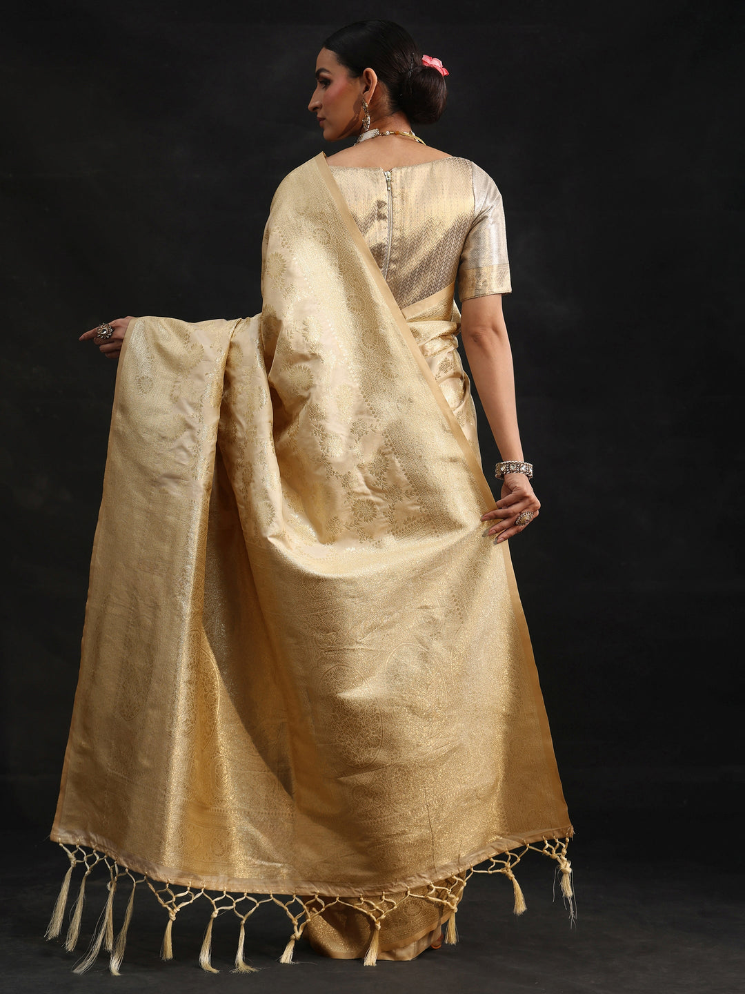  Libas Cream Banarasi Silk Blend Saree 